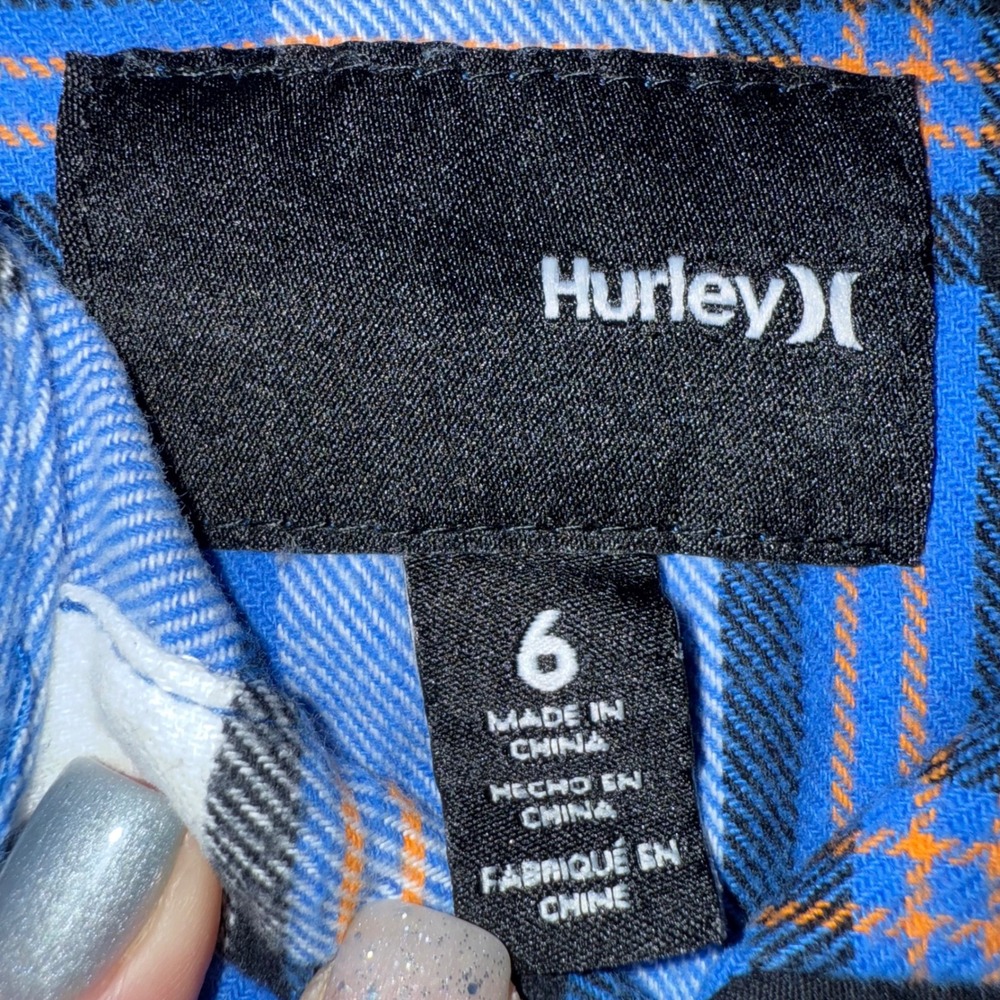 Hurley Boys Size 6 Blue Plaid Flannel Long Sleeve Button Down Shirt - Picture 7 of 10
